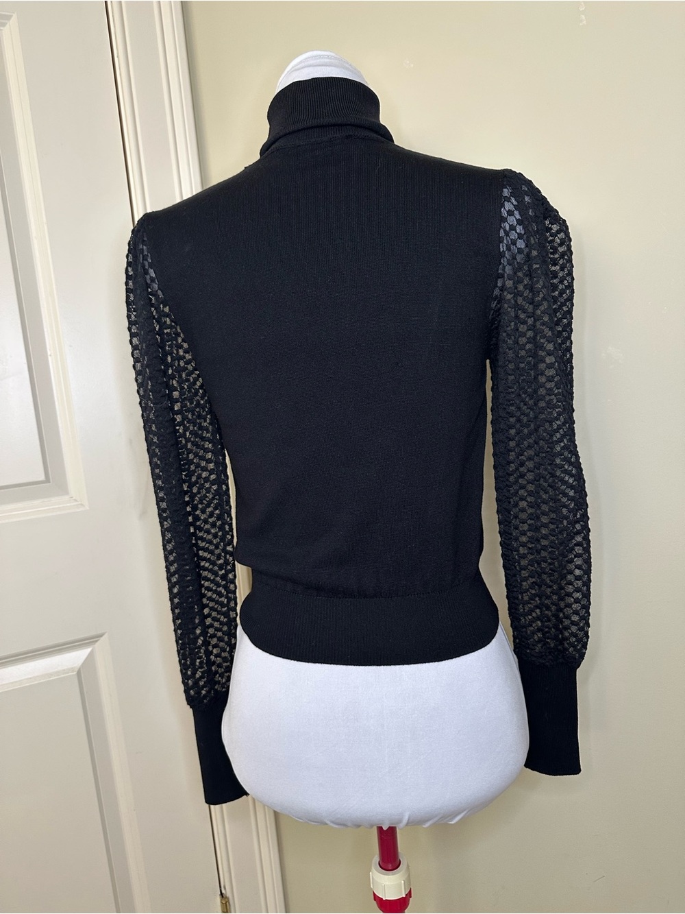 Zara Black Turtleneck Sweater with Knit Mesh Sleeves medium - Picture 2 of 7